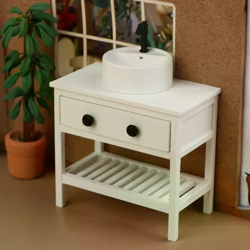 1/12 Dollhouse Simulation Sink Cabinet Model Dollhouse Bathroom Furniture Decoration Dolls House Living Scene Ornament Toys