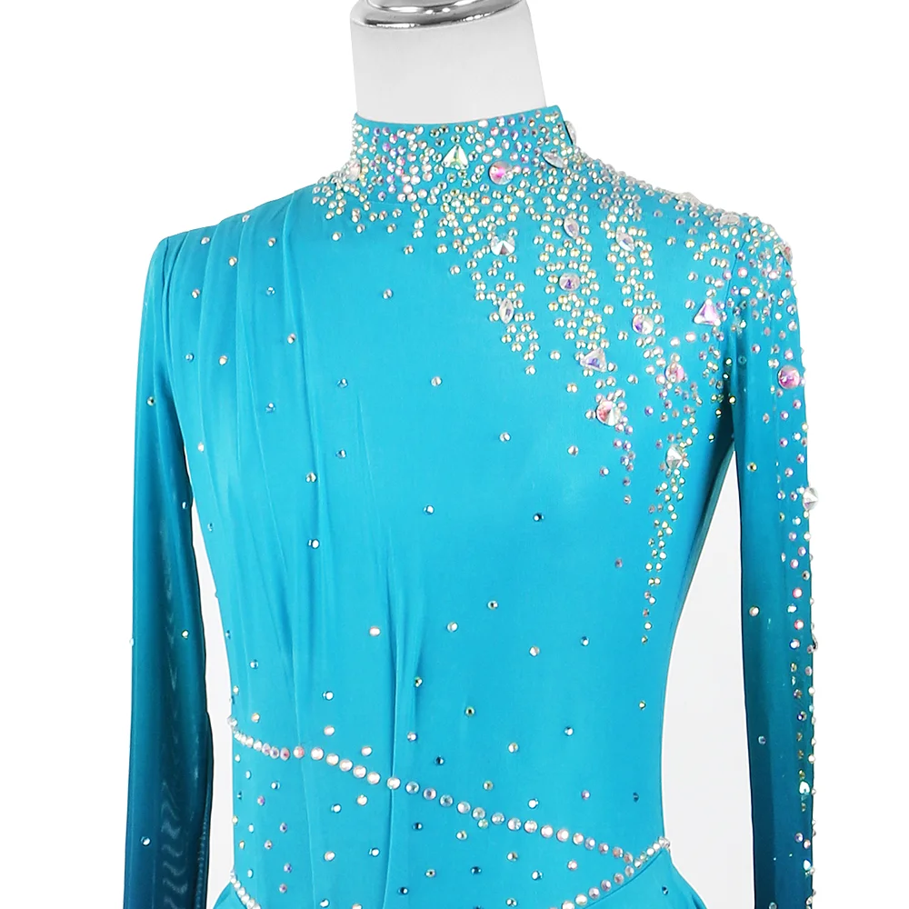 Sukienka łyżwiarska Zagitova dla kobiet i dziewcząt, spódnica do łyżwiarstwa figurowego, na występy i zawody, niebieski gradient, olśniewająca spódnica z siateczki.