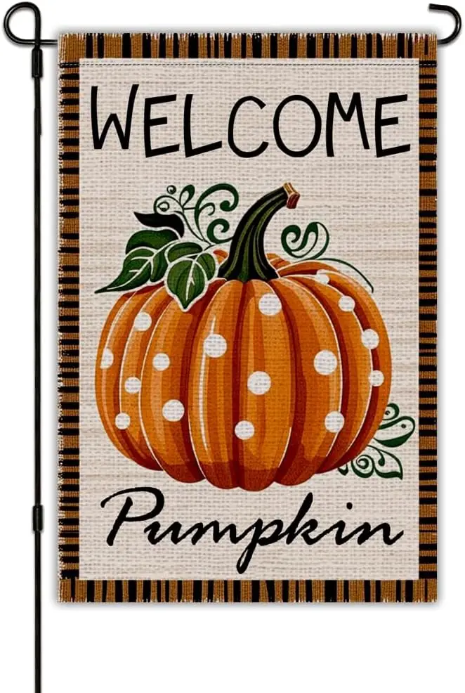 Pumpkin Fall Garden Flag 12x18 Inch Double Sided Welcome Autumn Flags for Outdoor, Fall Flags for House Outside Yard Garden  uui