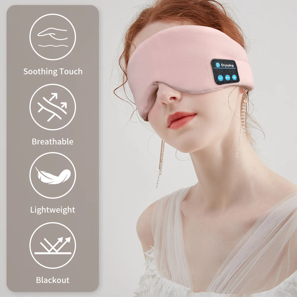 Sleeping Mask With Bluetooth Headphones Earphones Eye Mask For Sleeping Thick Light Blocking Sleep Mask For Women Man Pink