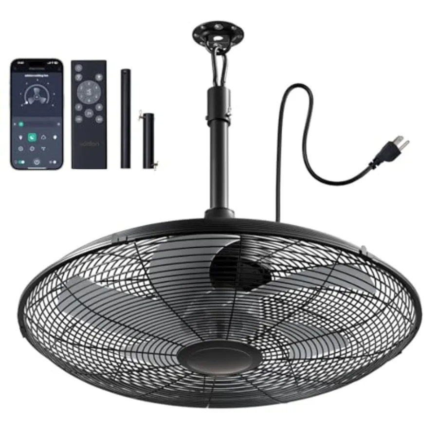 

20 inch Black Outdoor Ceiling Fan for Patios Gazebo Pergola Canopy Porch Waterproof Remote APP Control 6 Speeds Noiseless Rever