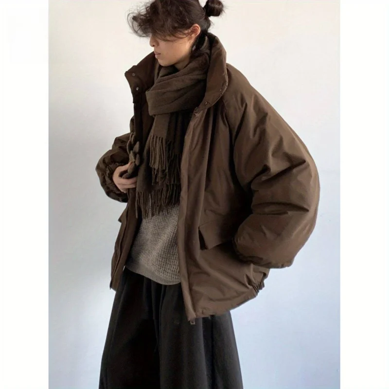 

Thiened Retro Workwear Cotton Jaet Stand Collar Men Women Color Simple Casual Sli Warmth Outerwear Coat