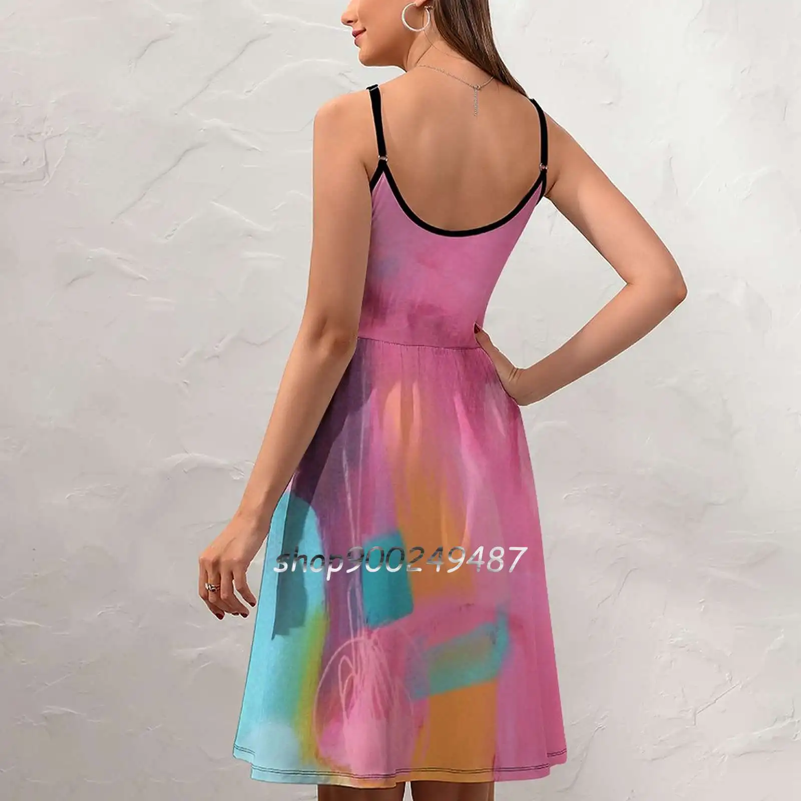 Abstract #4 Sling Dress Women Summer Printing Condole Belt Dresses Abstract Art Abstract Painting Contemporary Art Colourful