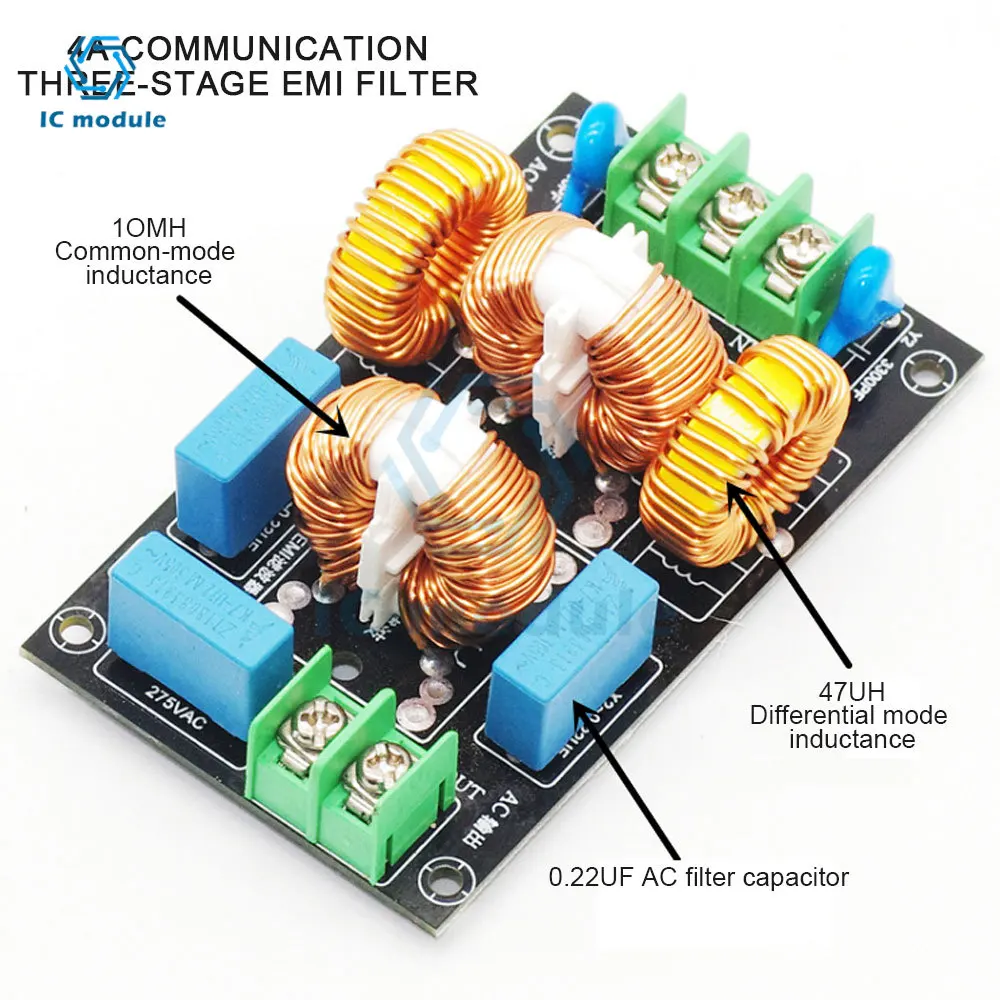 4A 10A 20A 3-stage EMI Power Filter Board AC 110V 220V EMI Filter FCC Electromagnetic Interference DIY Kit