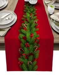Christmas Tree Pine Needles Candy Bow Linen Table Runner Wedding Decor Reusable Xmas Dining Table Runners Navidad Decorations