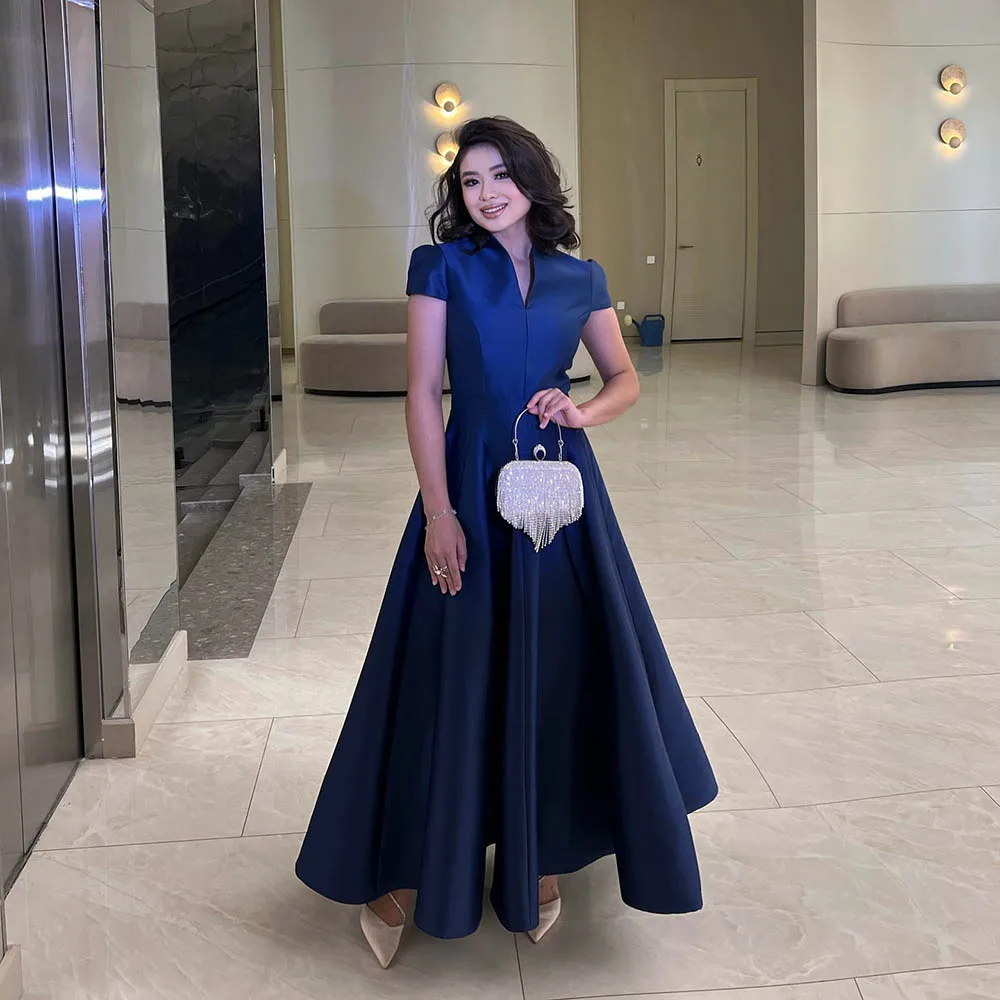 Msikoods-vestidos de noche de satén rojo con cuello en V, sin mangas, con lazo, elegante vestido de fiesta largo hasta el suelo, vestido de fiesta Sexy de línea A personalizado