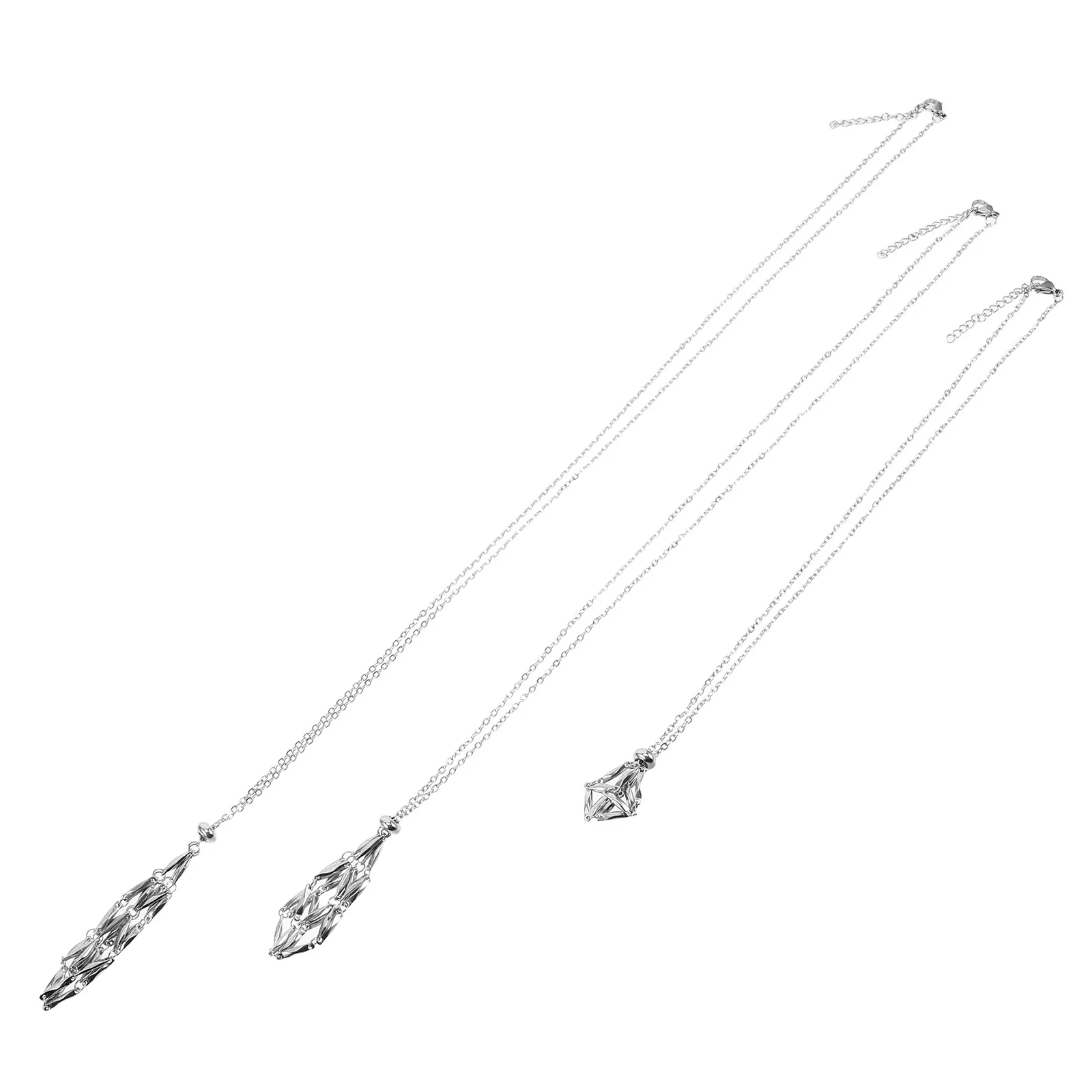 3Pcs DIY Necklace Stainless Steel Fishnet Cage Design Adjustable Length Stone Holder Pendant Jewelry Making Kit Necklace