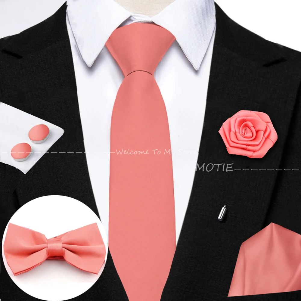 Hot Sale Burgundy Pink Necktie Set Include Polyester Bowtie Cufflink Floral Brooch For Groom Suit Wedding Cravat Shirt Accessory