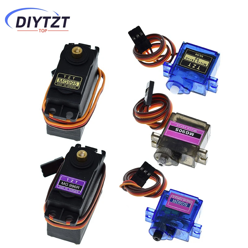 

DIYTZT SG90 SG92R MG90S MG995 MG996 Сервопривод с металлической шестерней для модели вертолета, лодки для Arduino UNO DIY Механическая рука MG946R MG945R