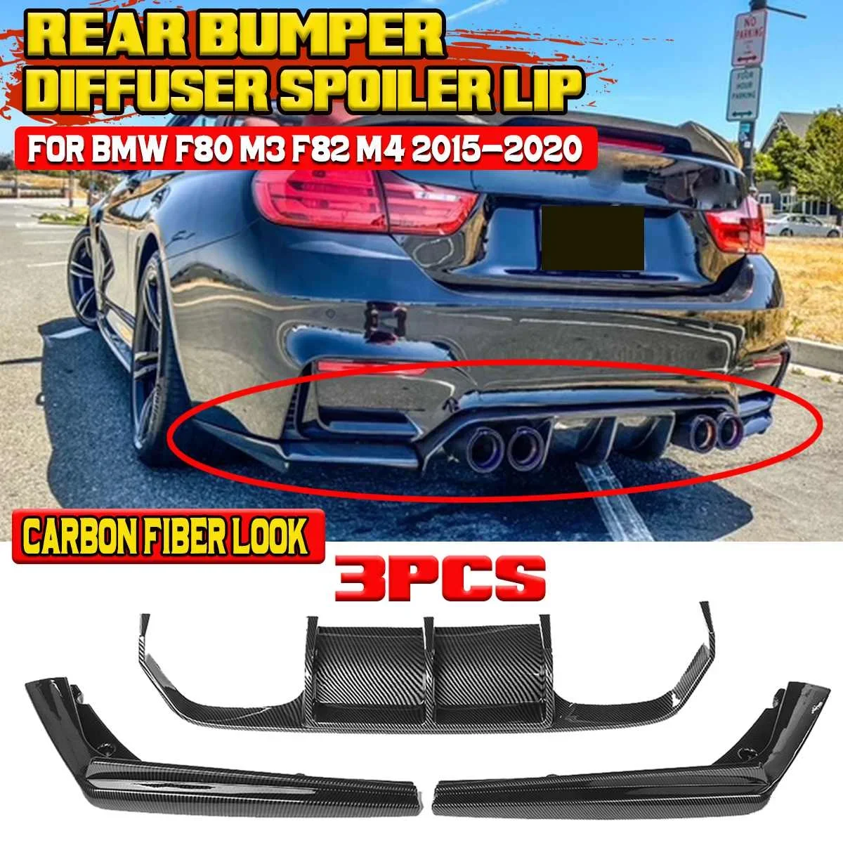 

High Quality F80 Car Rear Bumper Diffuser Spoiler Lip Splitter Rear Bumper Lip Protector Guard For BMW F80 M3 F82 M4 2015-2020