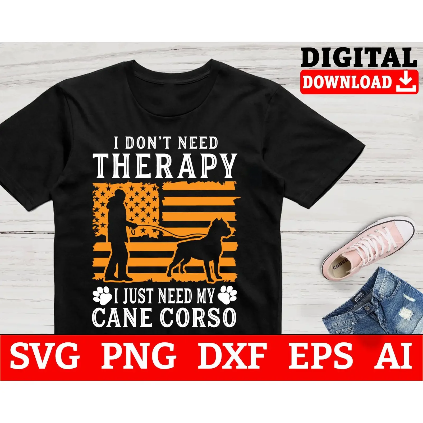 Cane Corso SVG Therapy Dog Clipart Cricut Files Digital Download vintage Washed Stretched fashion designer clothes Casual