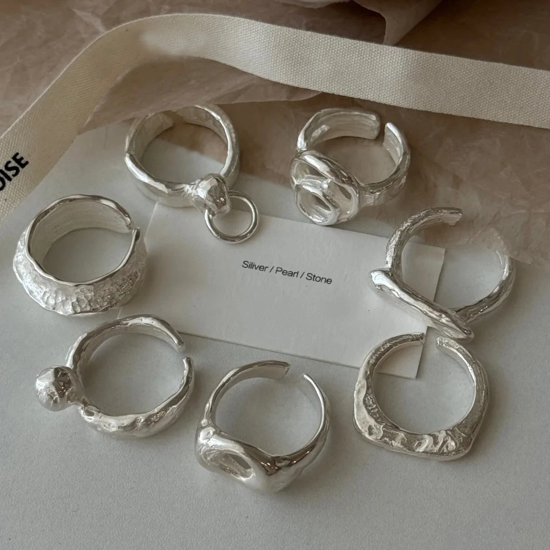 PANJBJ Ring aus 925er-Sterlingsilber mit Zuckerguss-Geometrie für Damen, breite Textur, vielseitig, handgefertigt, Ins-Schmuck, Geschenk, Dropshipping – Detail 7