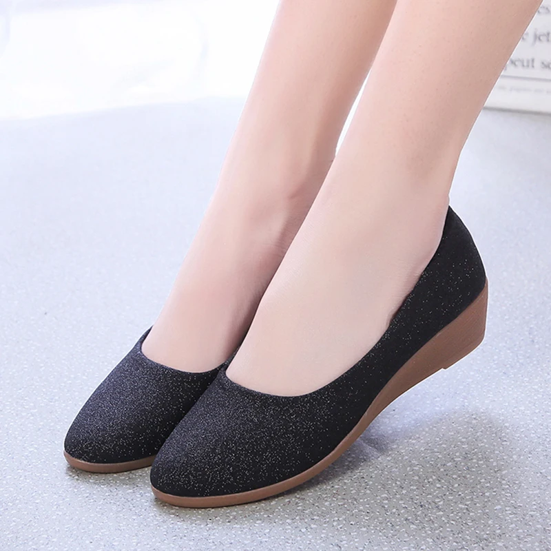 Rimocy Purple Wedges Pumps Women Shining Slip-on Soft Bottom Party Shoes Woman Light Sexy Pointed Toe Bling Shoes for Female