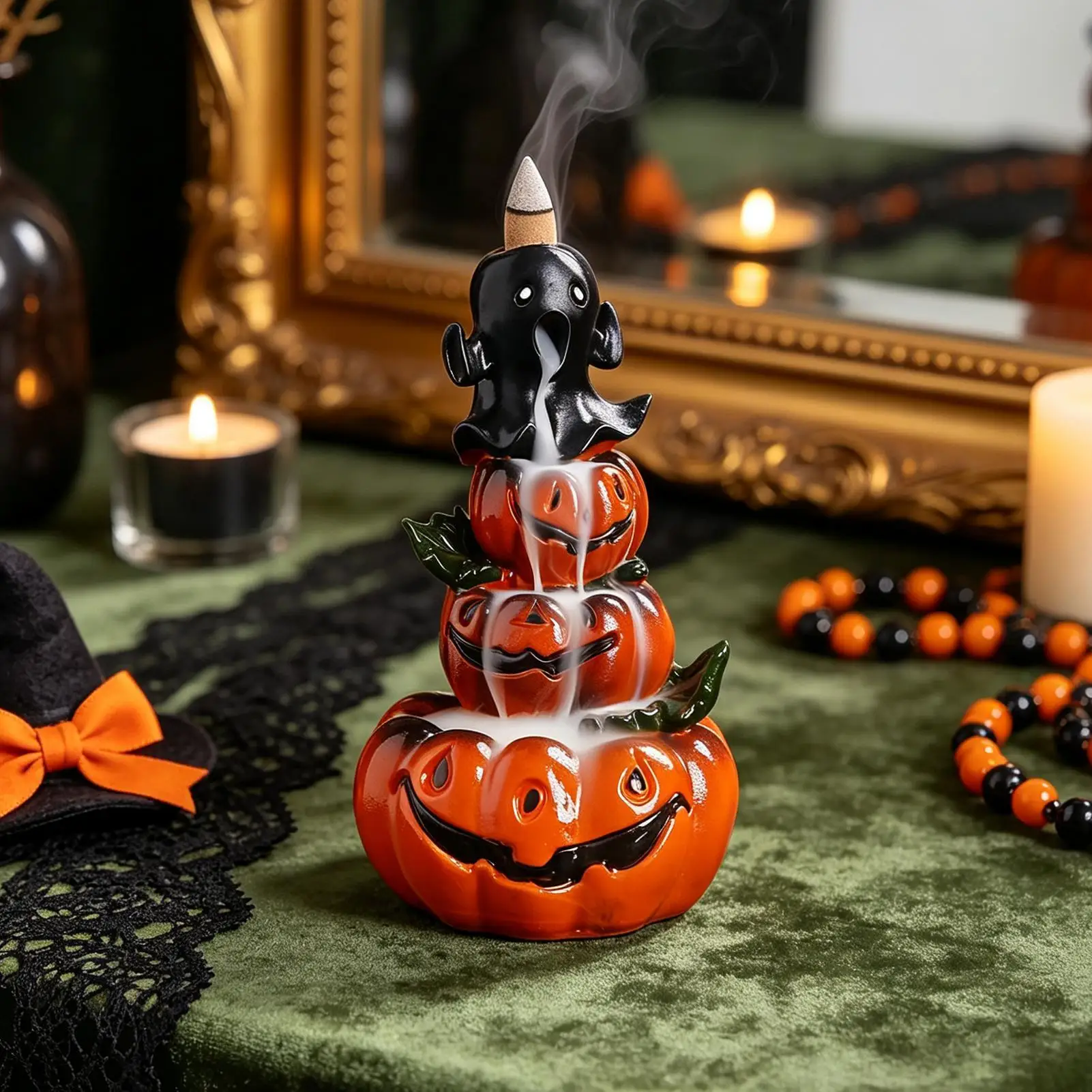 Halloween Pumpkin Home Decor Ornament Handmade Waterfall Backflow Home Decor Pumpkin Reverse Incense Burner Creative Decor