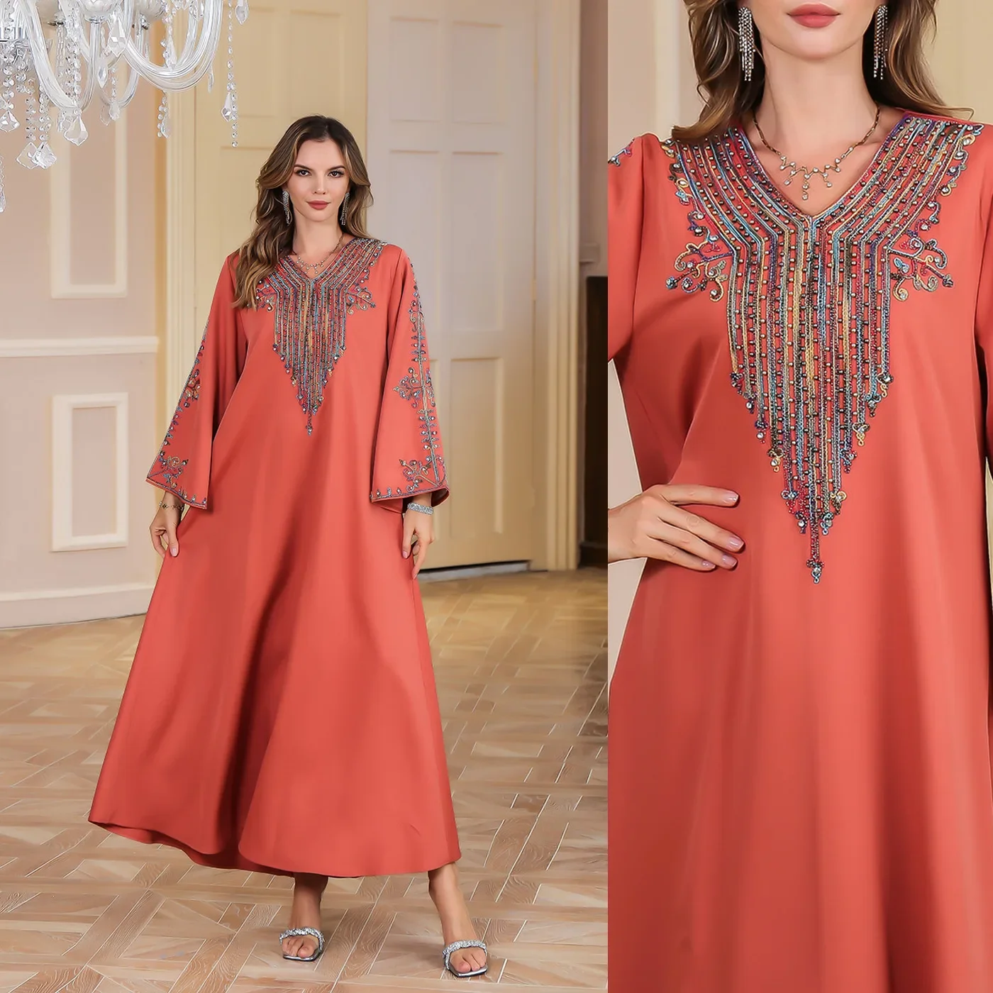 Abaya. Middle Eastern Dubai Women's Clothing. Muslim Robe. Arabian New Style Summer Elegant Rope Embroidery Long Robe Dress.