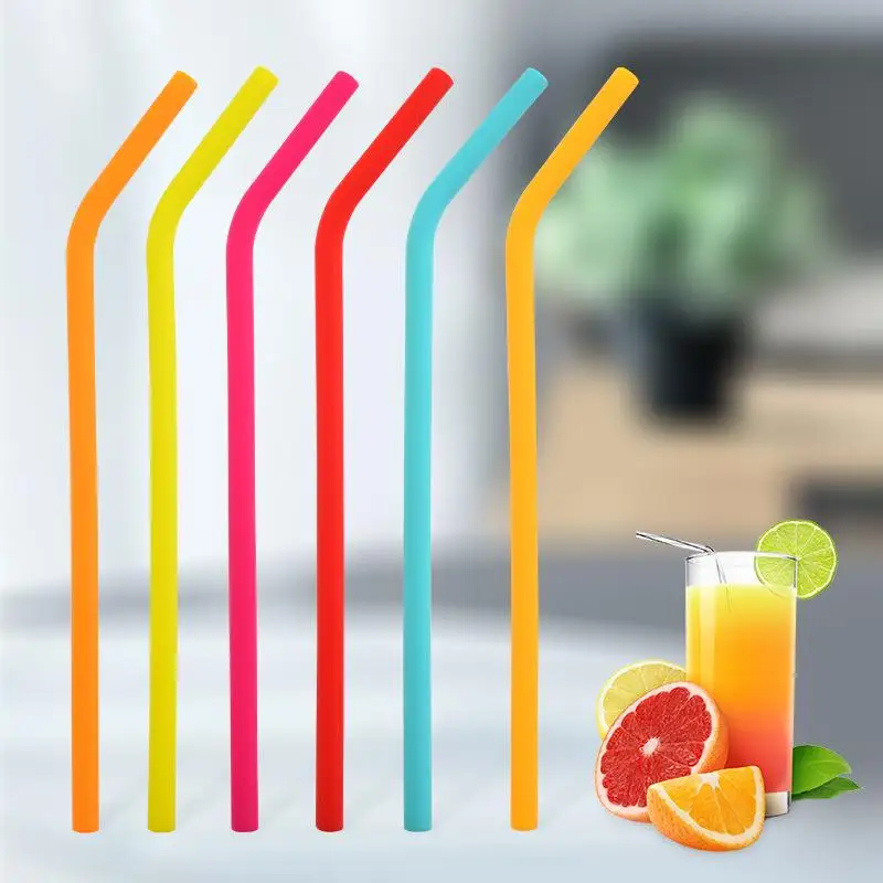 6 Pack Reusable Silicone Straws Including Cleaning Brush, Straight and Curved Straws for Water, Milk, Juice, Smoothie