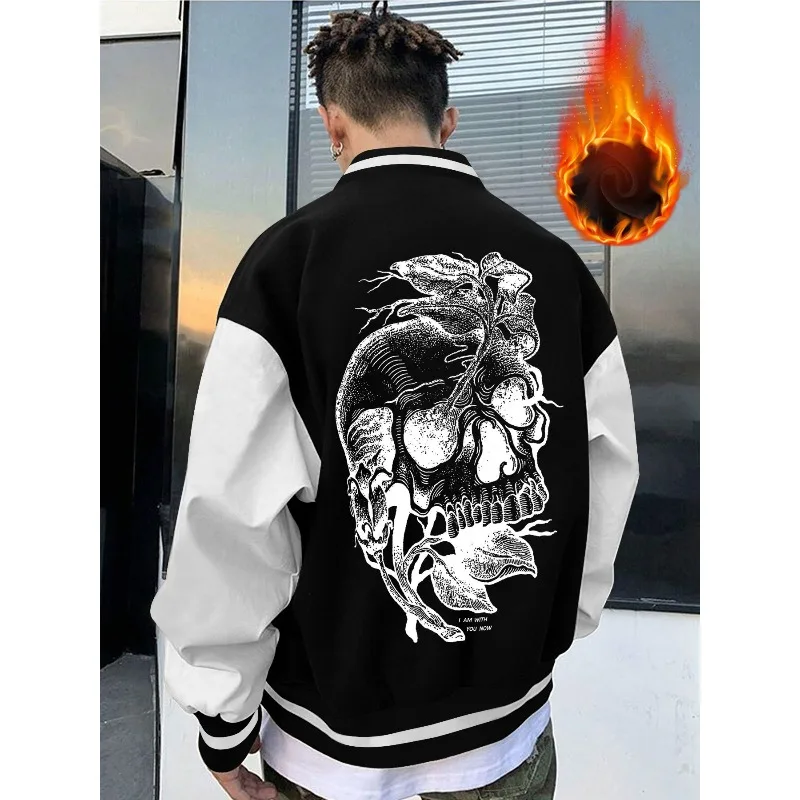 Autumn/Winter - Lined/Regular Fit Men's Baseball Jacket Retro Skull Print Casual Street Jacket Street Hip Hop Style