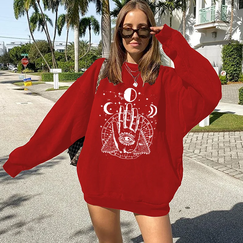 Seeyoushy Vintage Palmen und Augen drucken Frauen Sweatshirts Frühling/Herbst lose Hoodies Sweatshirts Drop Shoulder Tops neue y2k Tops