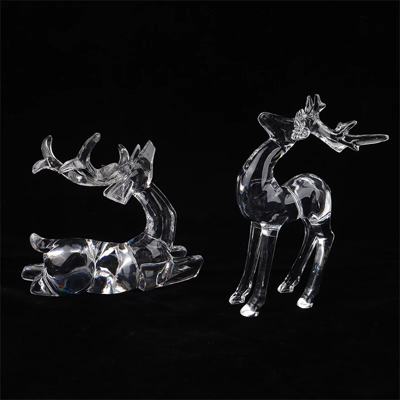 Crystal Deer Figurines Desktop Ornament Room Decor Transparent Elk Reindeer Sculpture Home Office Decoration