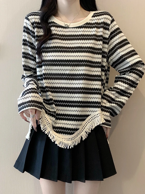 

plus Size Women's T-irt Long Sve Striped Color Blo Design Spring Summer New Sle Casual Comfortable Top Trendy Outfit