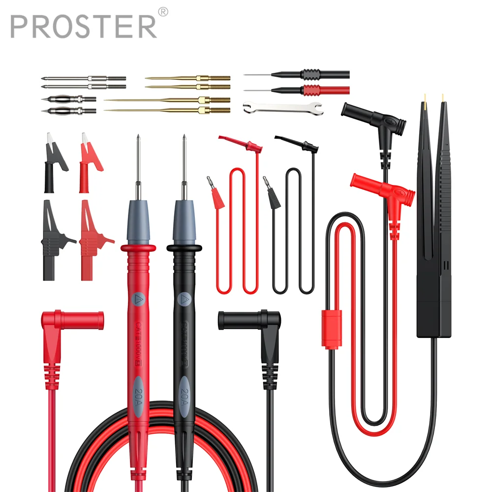 

Proster 24PCS Multimeter Leads Kit Multimeter Probes Alligator Clips Test Hook Insulation Piercing Clip Test Probes Test Tweezer