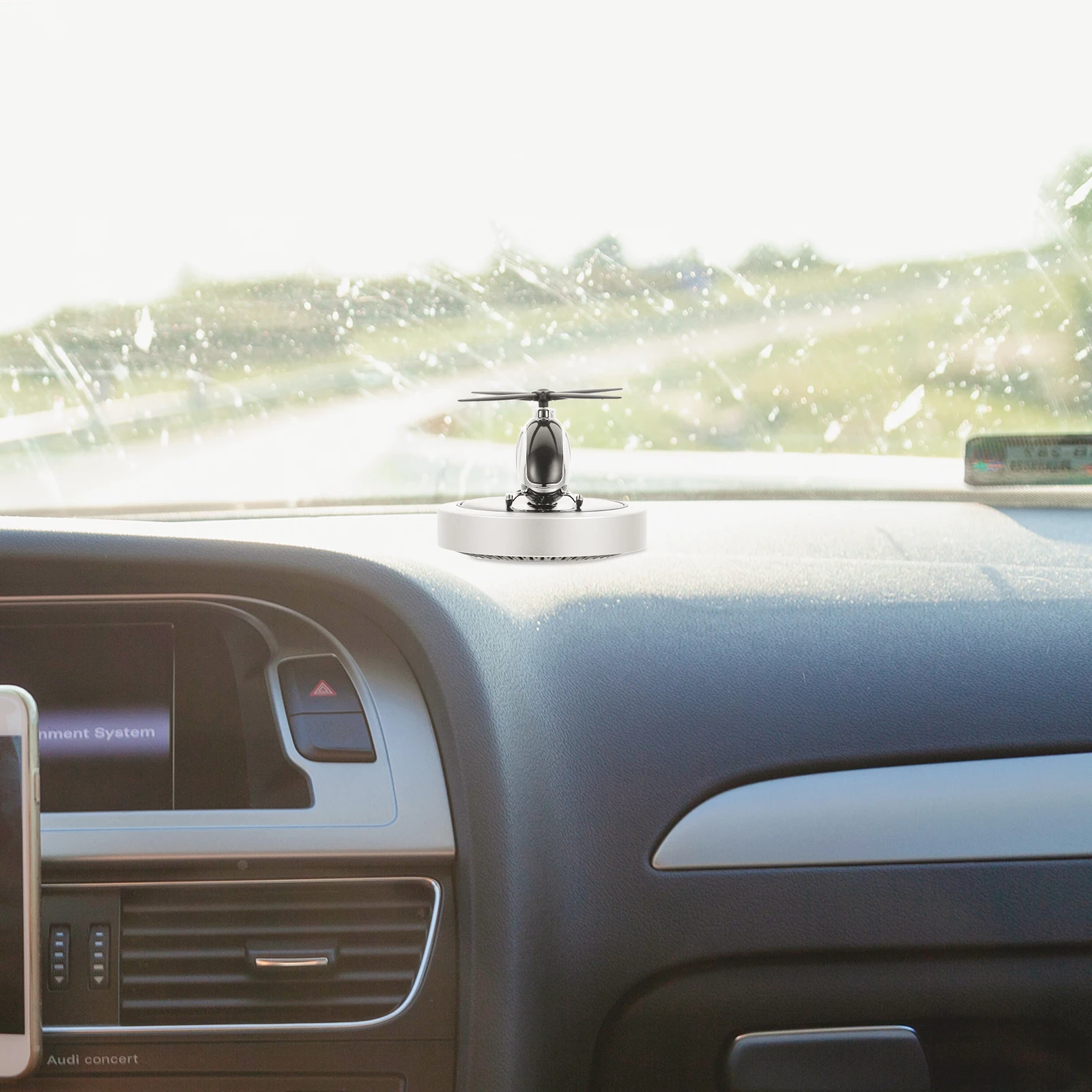 

Solar Helicopter Air Freshener Car Decoration Fragrance Diffuser Rotating Solar Powered Ornament Silver Aluminum Alloy