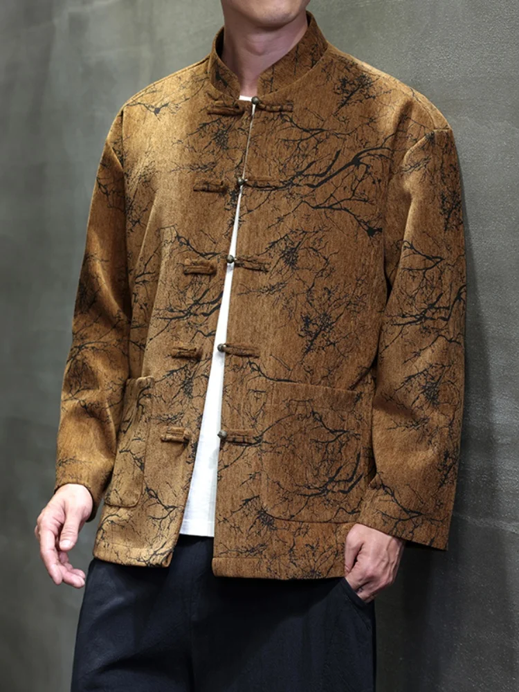 

Новая мужская куртка в китайском стиле с воротником-стойкой, вышивкой и пуговицами, весенняя новинка, улучшенная модель, верхняя одежда в стиле Тан/Ханьфу