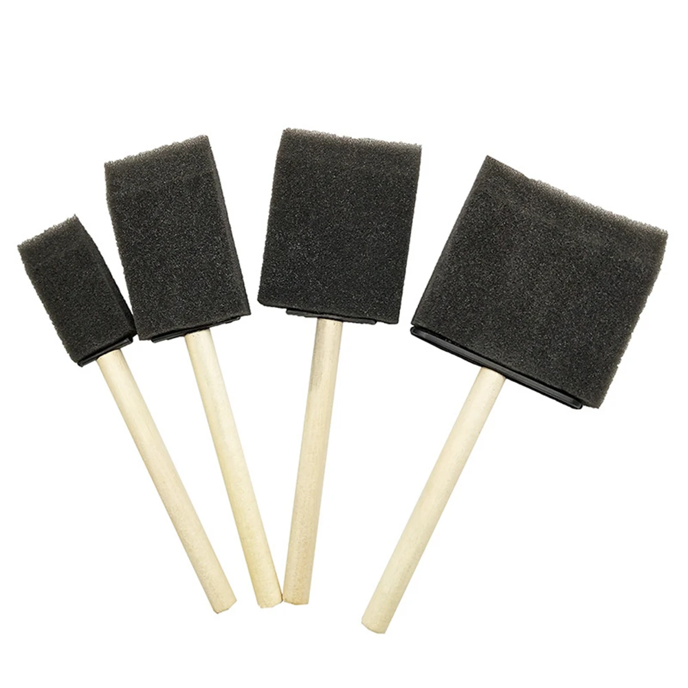 4pcs Art Tool Glass Dust Cleaning Paint Wooden Handle Craft Foam Application Graffiti Glitter Glue Sponge Brush