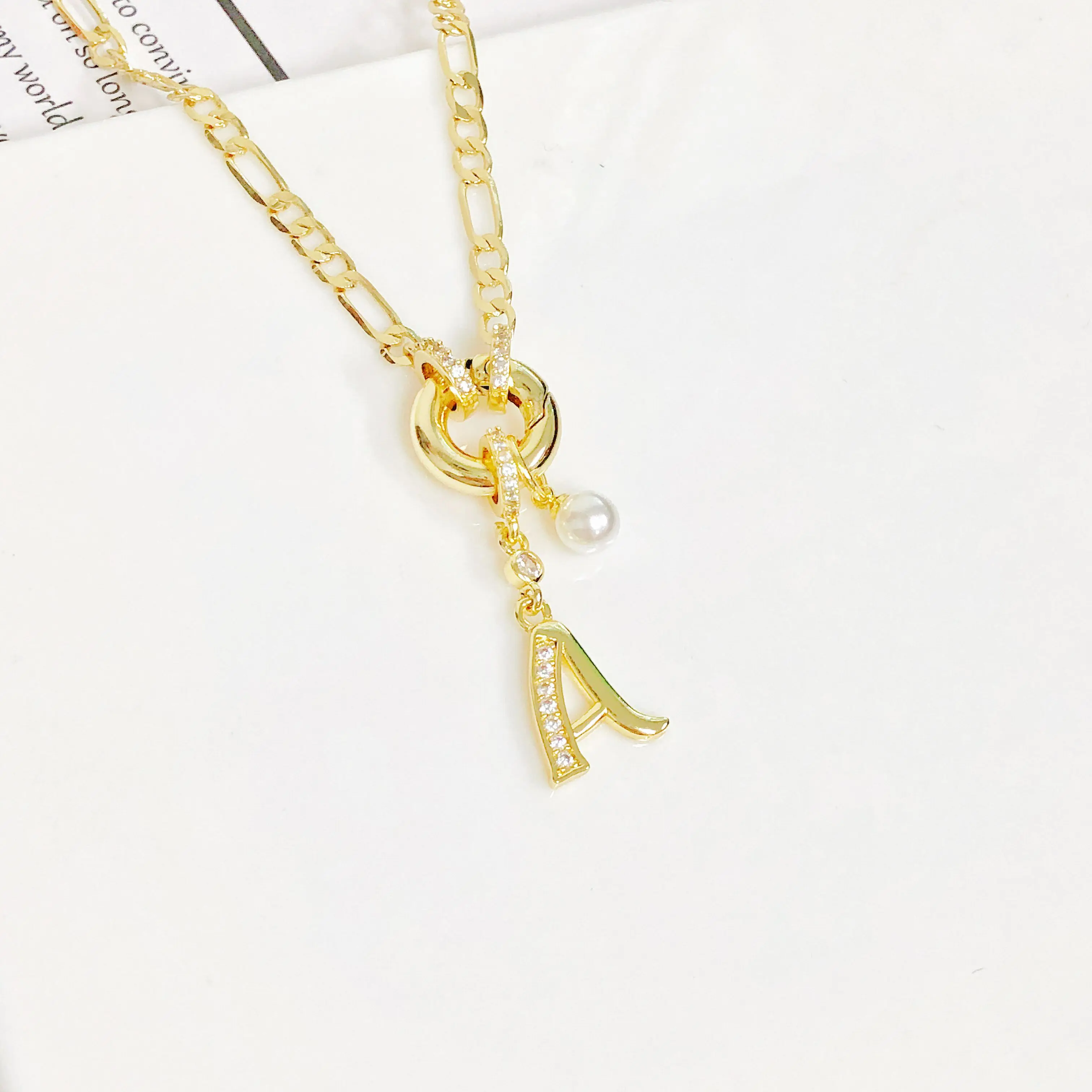الكلاسيكية 26 الأولي رسالة A-Z زركونيا قلادة مطلية بالذهب قلادة للرجال النساء حفل زفاف اسم مجوهرات هدية أنيقة #2