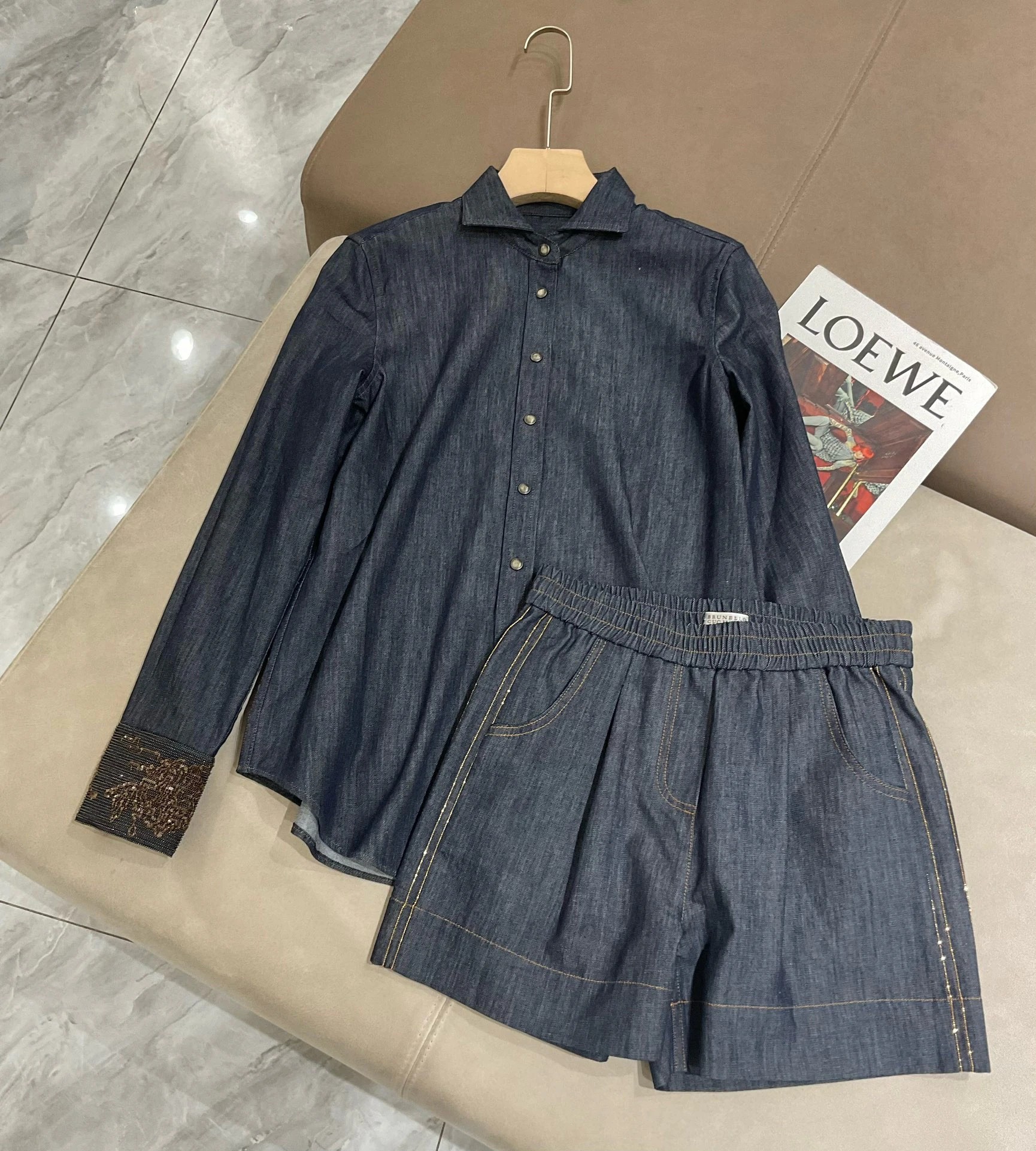 

Women's High Quality Denim Shirt + Casual Shorts Loose Suit Summer Thin Two Pieces