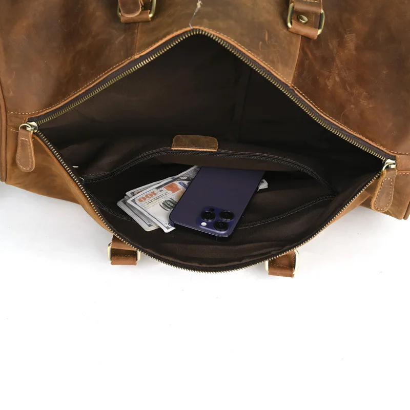 LD-Crazy Horse Leather Men's Bag, Genuine Leather Handheld Travel Bag, Versatile Single Shoulder Crossbody Bag