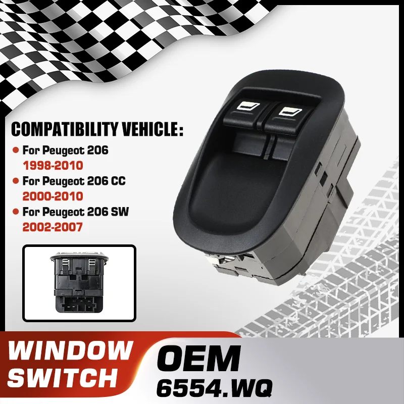 

6554.WQ For Peugeot 206 1998-2010 Peugeot 206 CC 2000-2010 Peugeot 206 SW 2002-2007 Electric Power Window Control Switch Panel