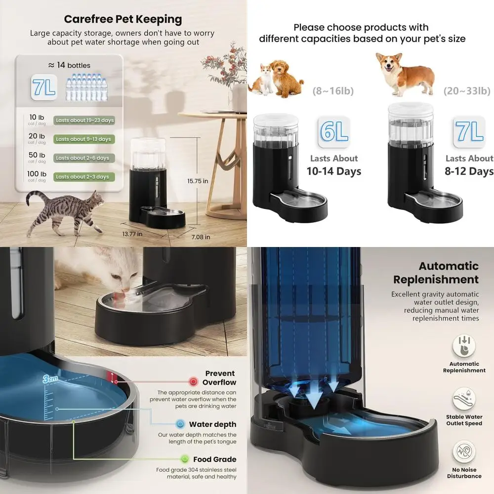 

Automatic 7L Dog and Cat Water Dispenser with Stainless Steel Bowl Gravity Waterer,100% BPA-Free,Large Capacity and Drinking Are
