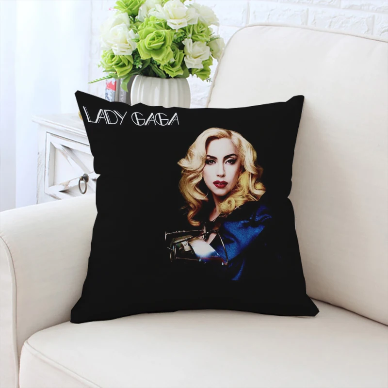 

40x40cm Pillow Cover L-Lady Gaga Double sided Printed Velvet Sofa Cushion Cover Home Headrest Backrest Chair Backrest Fan Gift