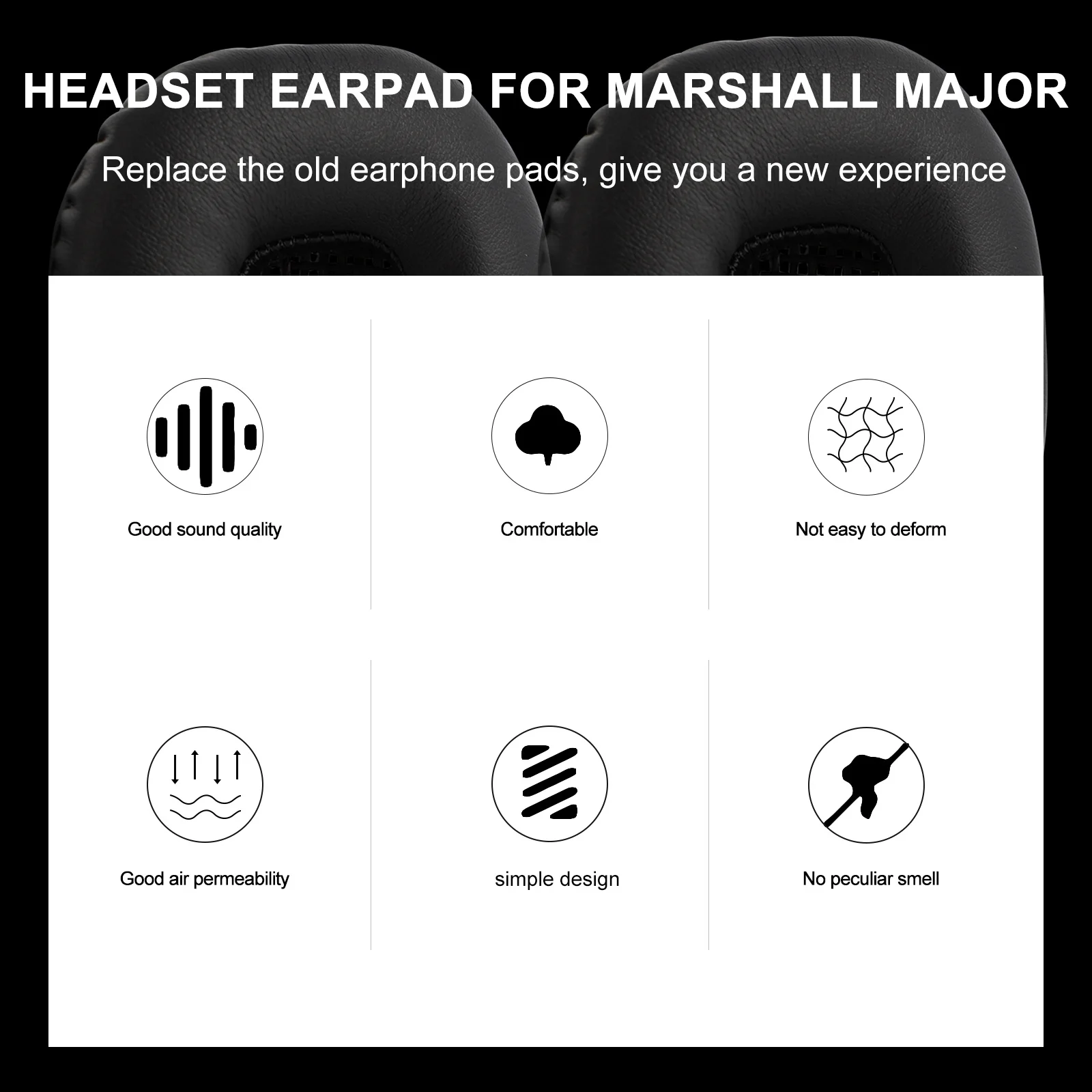 

1Pair Earphone Cushion Earpads High-Elastic Memory Replacement Ear Pad for Major Ii Durable Comfortable Noise Isolating