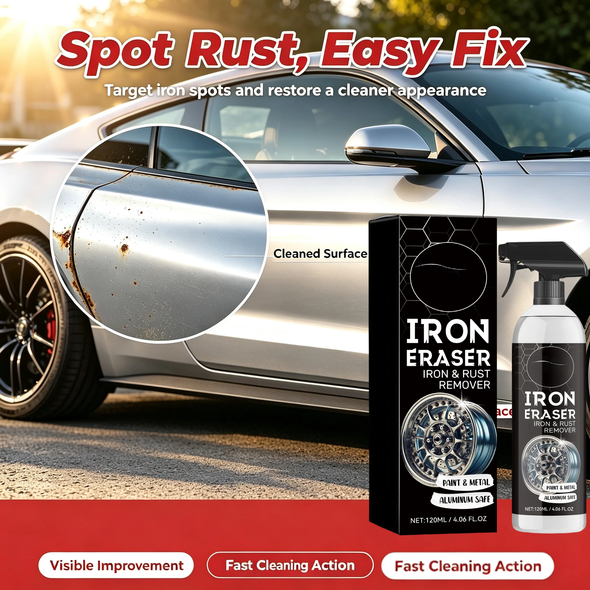 Car Wheel Rust Remover Spray Effective Cleaner for Alloy Rims & Tire Stains Fast-Acting Formula for Car Detailing Restores Shine
