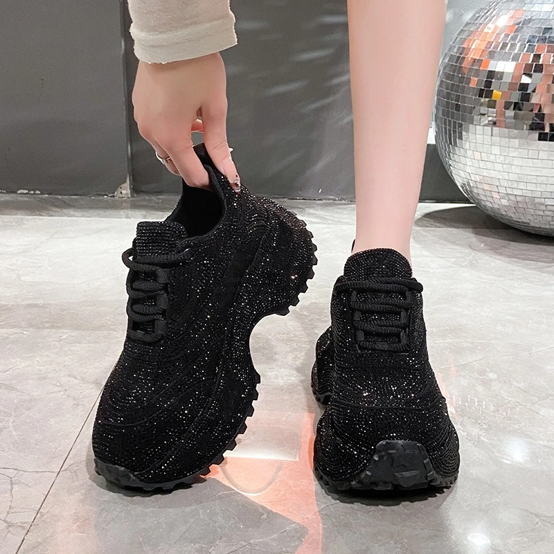 7CM Women's Shoes Exquisite Rhinestone Chunky Sneakers for Woman Comfort Casual Shoes Luxury Designer Shoes Zapatillas De Mujer view 3