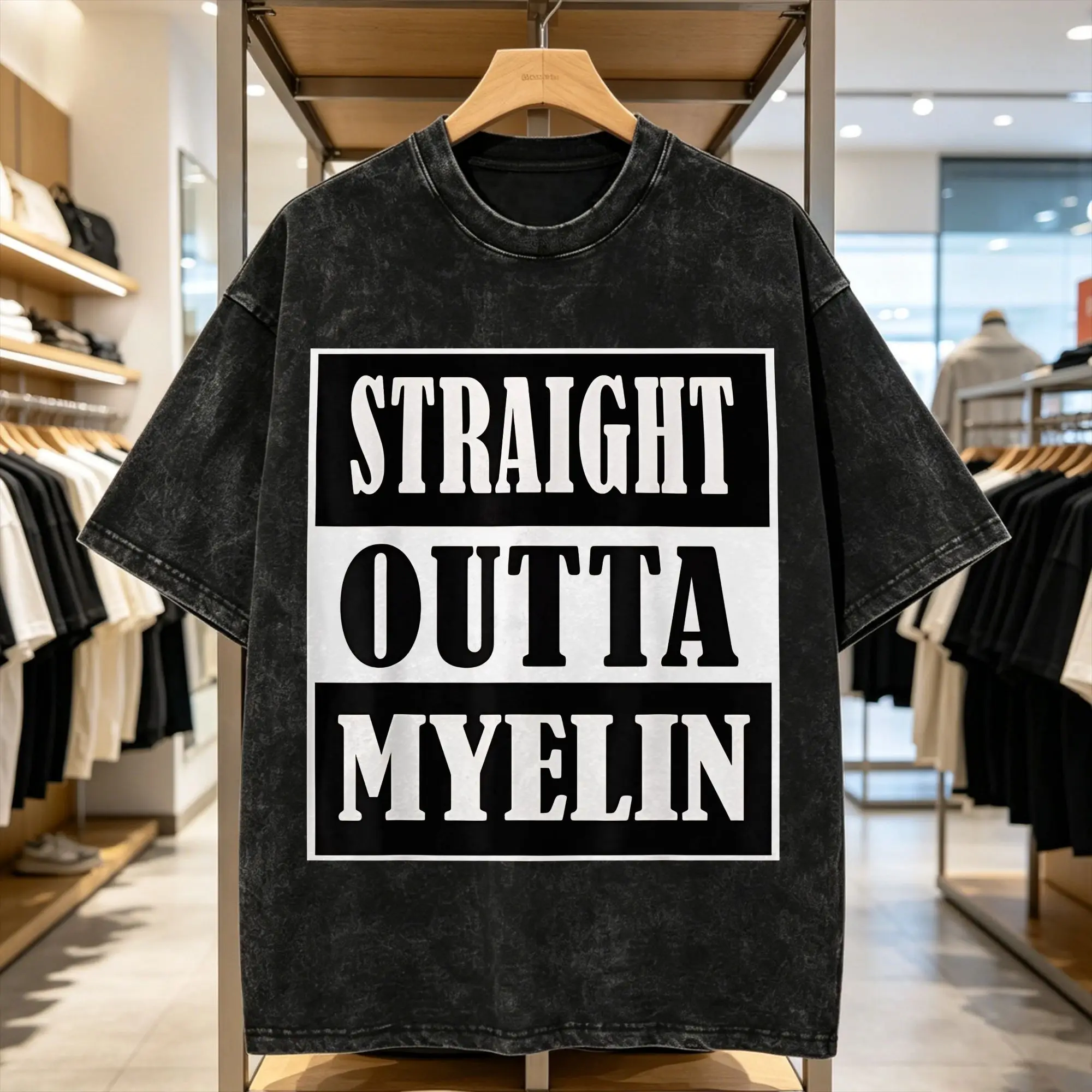 Fun Straight Outta Myelin T-Shirts for Men Round Collar Cotton Washed T Shirts  Short Sleeve Tee Shirt Plus Size Clothing