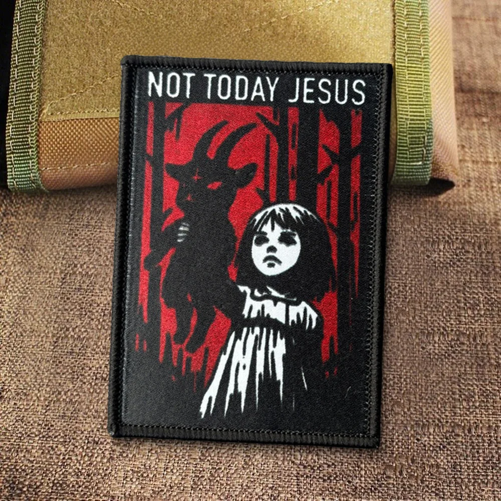 Emblemas Not Today Jesus, Emblemas Satânicos de Menina Demônio Cabra Baphomet, Patches de Morale com Velcro para Jaqueta e Mochila