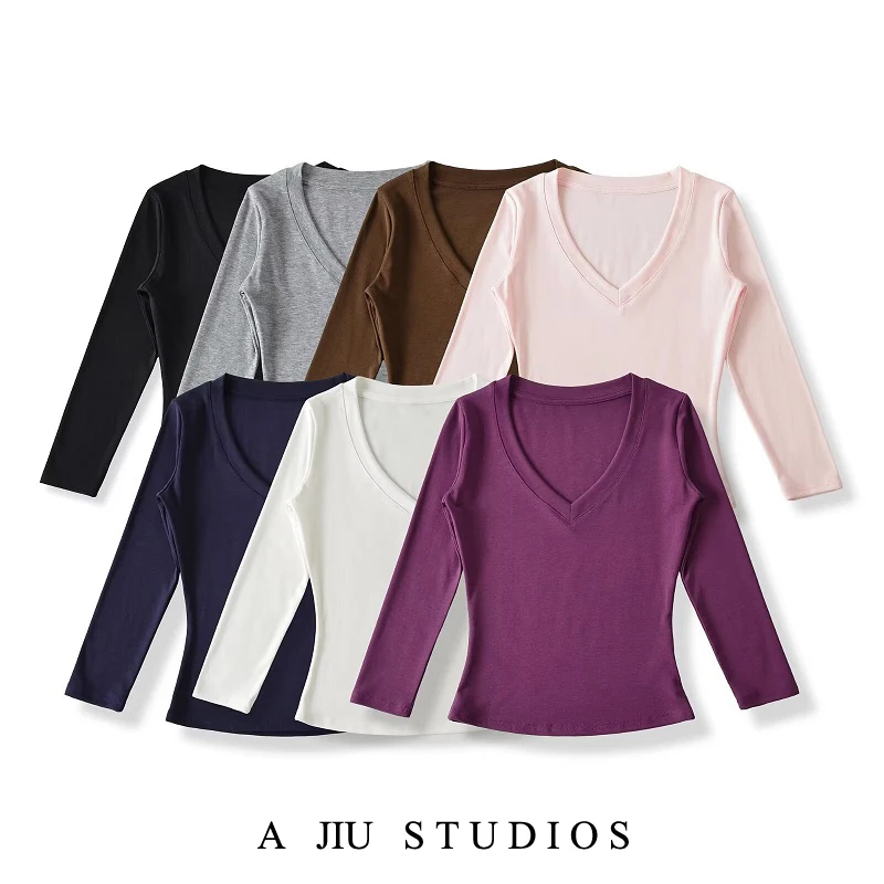 

Pure Desire Сексуальная женская футболка с v-образным вырезом Seven-quarter Sve Ранняя осень Универсальный утягивающий базовый слой Топ для поездок на работу