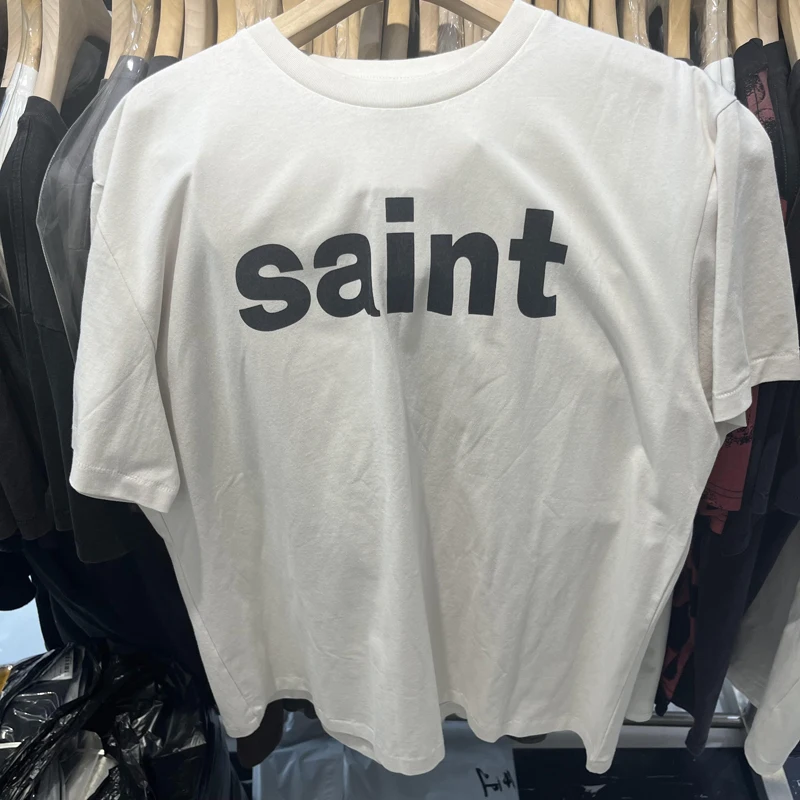 New Trendy Saint Short Sleeve Simple Letter Printed T-shirt Men Women High Street Loose Breathable Casual Top Tee