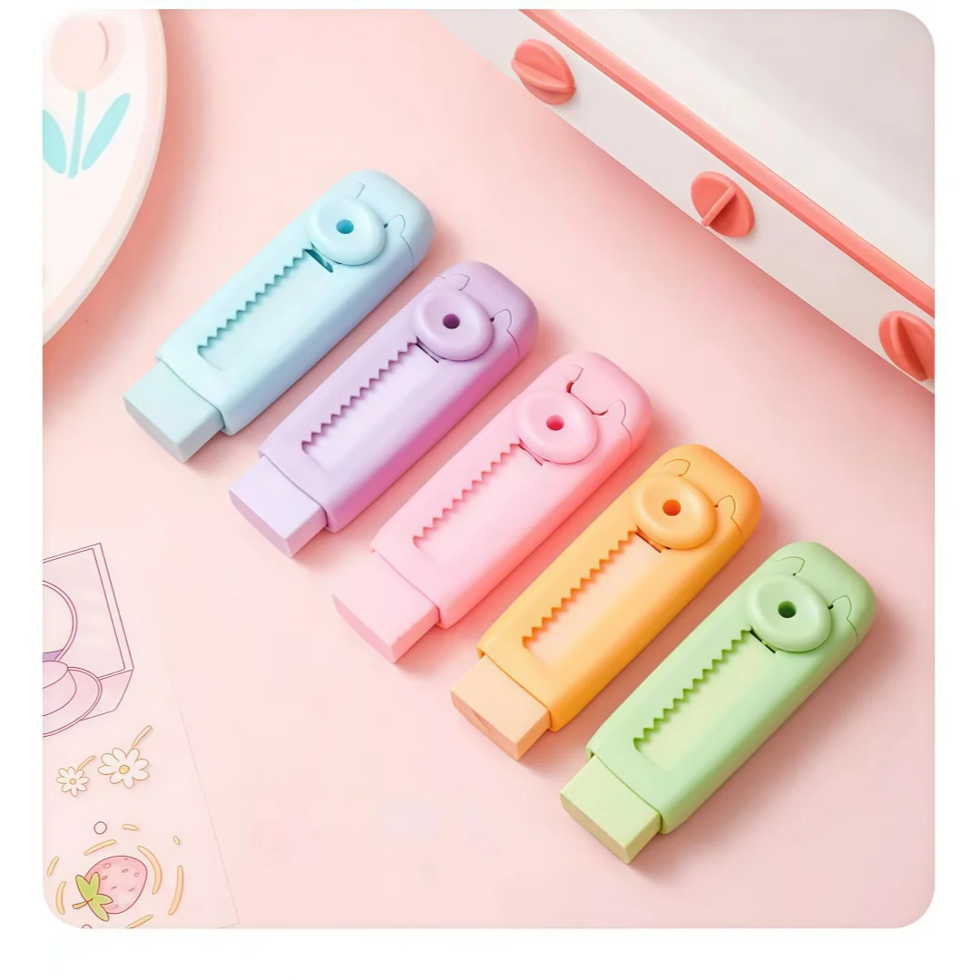 6/12Pcs  Retractable Push‑Pull Eraser Cute Cat Shape Rubber Eraser Macaron Color Student Writing Drawing Correction Eraser Schoo
