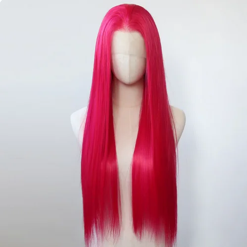 Hot Rose Pink Synthetic Lace Front Wig Long Straight Lace Front Synthetic Wig Pre Plucked Heat Resistant Hair Daily Wear Cosplay