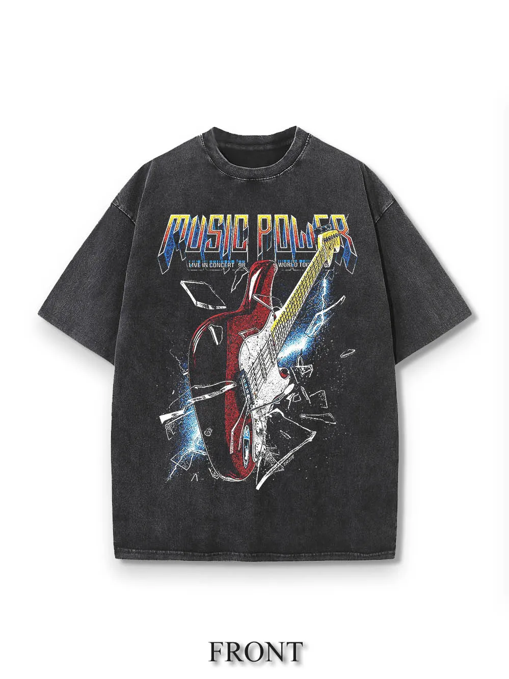 

Electric Guitar, A Rock Band Short-sleeved, Heavyweight American Vintage Washed and Aged T-shirt, A High-quality Luxury Brand