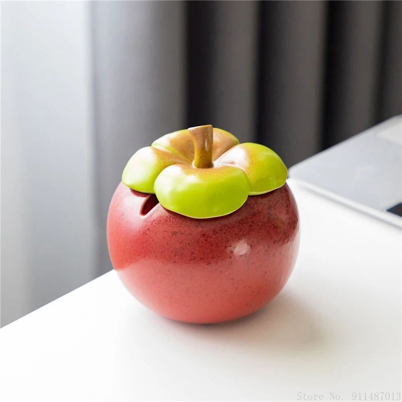 1pc Creative Portable Cute mangosteen With Cover Ashtrays Home Living Room Desktop Anti Fly Ash Ceramic Decoration 500ML Ashtray