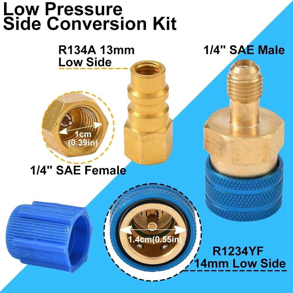 2Pcs R1234yf to R134a Adapter, Quick Couplers Kit R1234yf Refrigerant Recharge Kit, High/Low Side Adapters