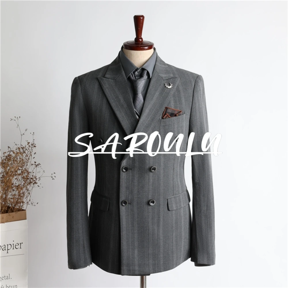 

Yuppie Peak Lapel Jacket One Piece Patterned Handsome Men's Suit Popular Double Breasted Tuxedo S-XL Fast Shipping Groom Wear