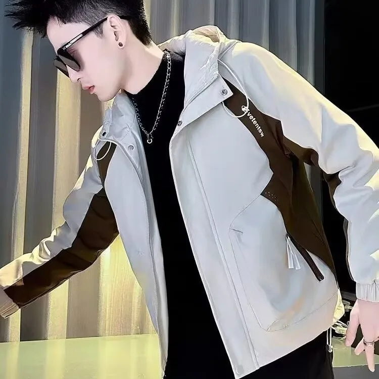 

Мужская повседневная куртка с капюшоном, весна-осень, модная верхняя одежда, премиум-класс, новинка 2025 года, полиэстер, длинный рукав