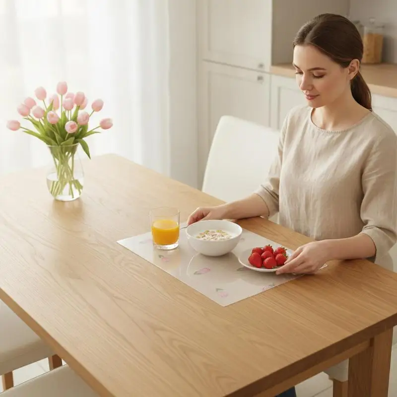 4Pcs Anti-Slip Drawer Liner With Tulip Pattern Waterproof EVA Fridge Pad Anti-oil Kitchen Placemat