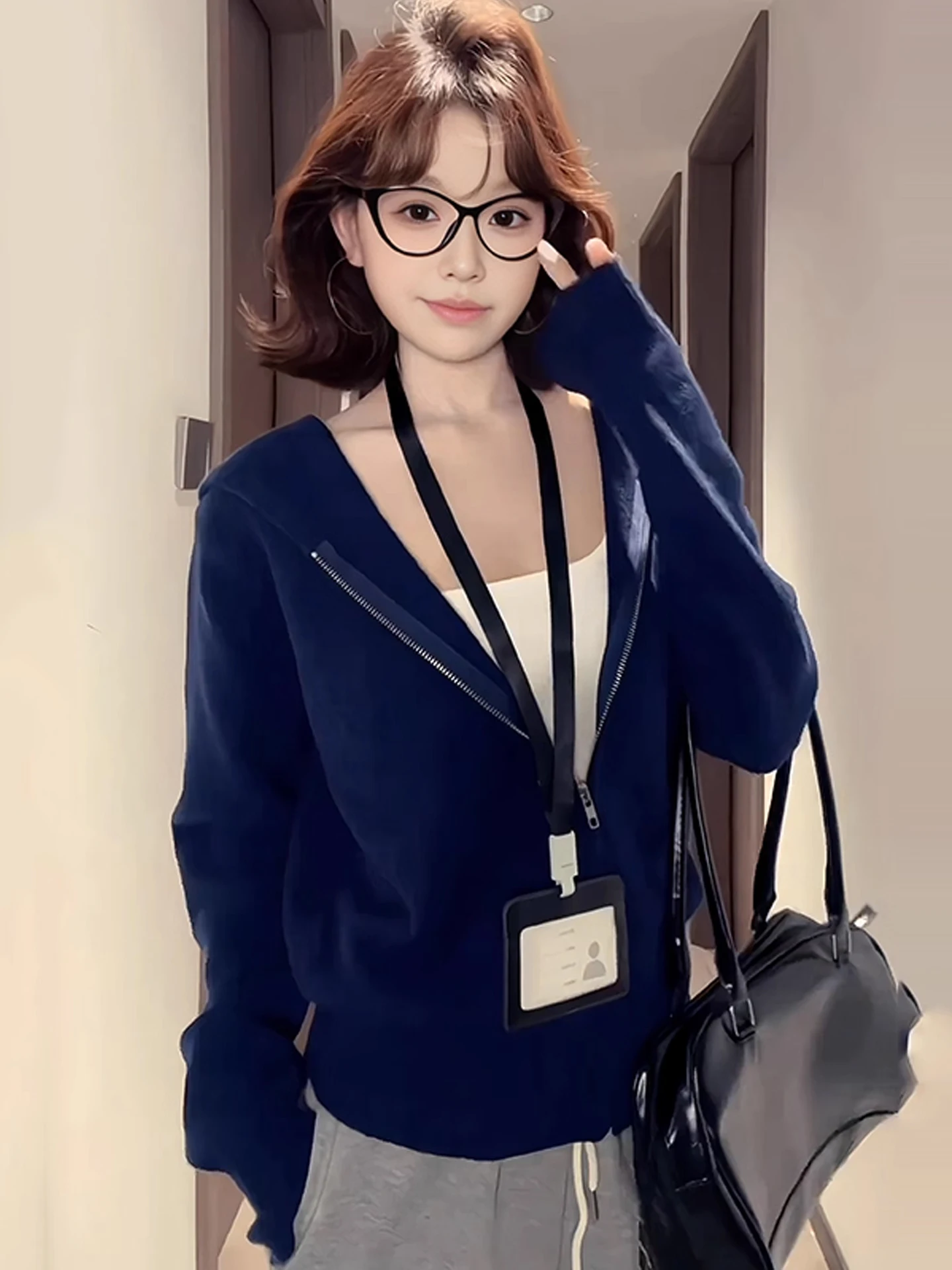 

Chic Vintage Women's Zipper Knitted ort Sweater Coat Loose Fit Autumn Winter Casual Top Lazin Sle Blue een Color